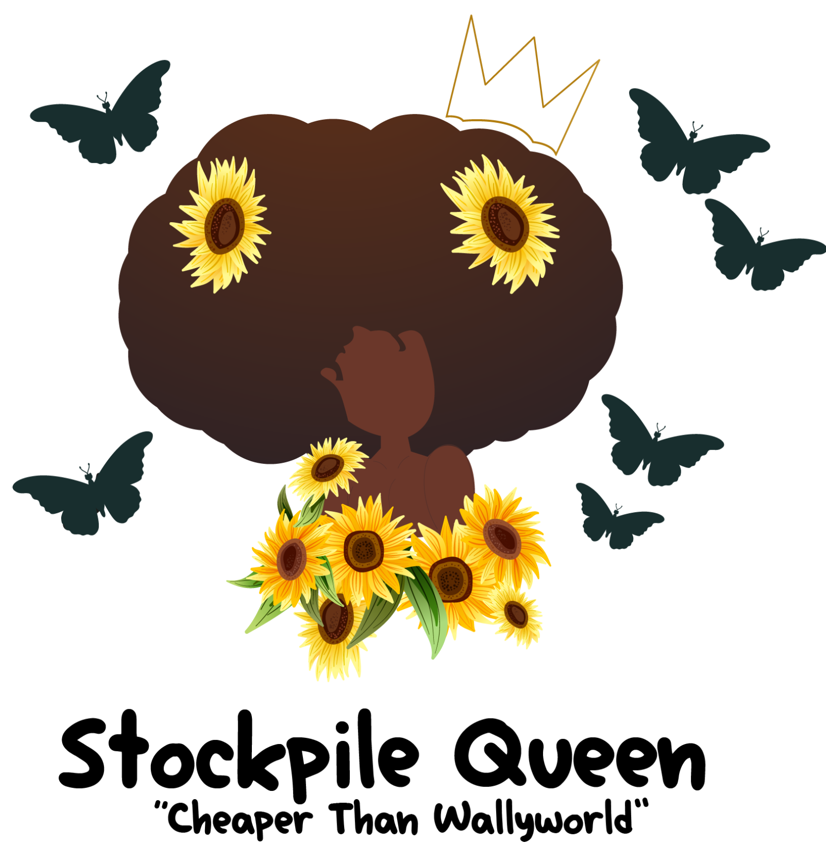 illustration of woman with afro, flowers and butterflies