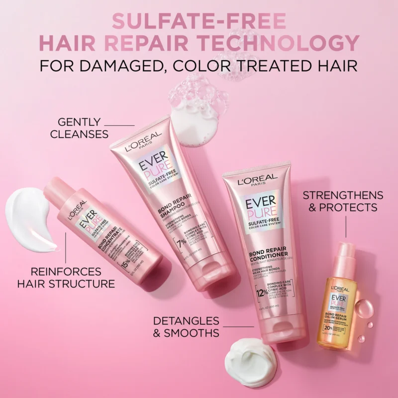 L'Oreal Paris EverPure Sulfate Free Strengthening Shampoo, Damaged Hair, 6.8 fl oz - Image 3